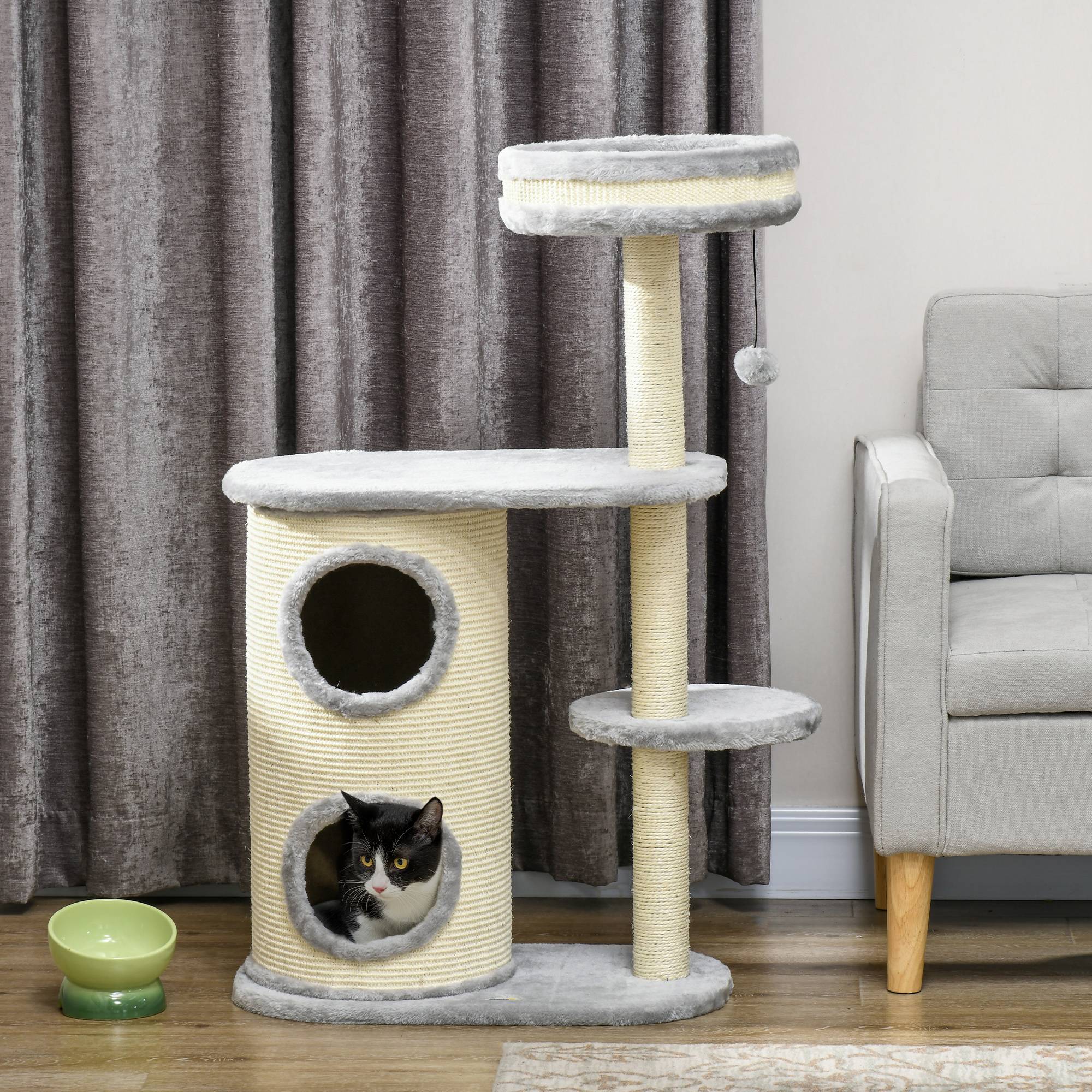 Arbre à chat sisal et peluche gris 59 x 35 x 100 cm - PANGIVO - Image 4