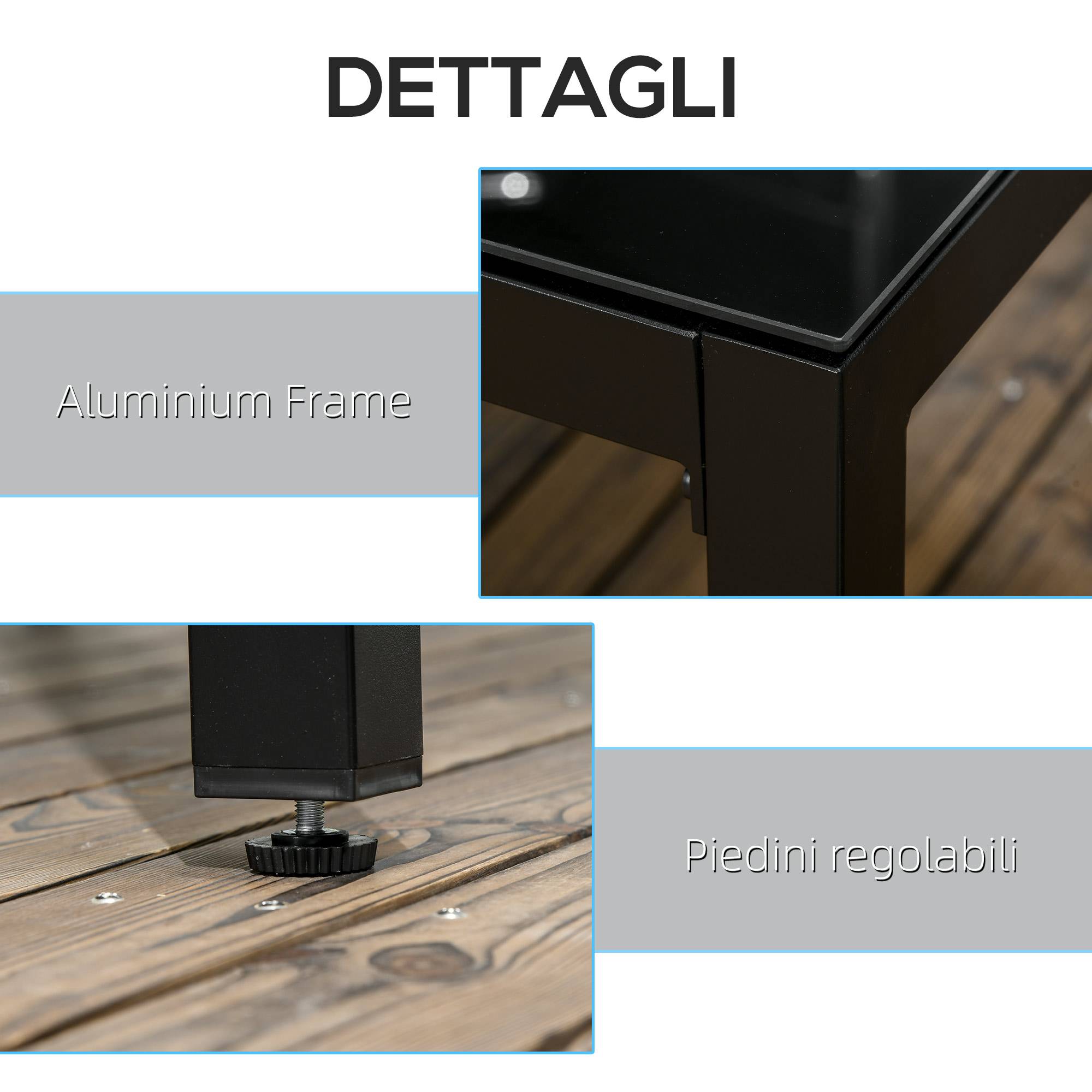 Table de jardin rectangulaire Aluminium Verre Repas extérieur 8 places 180cm Noir - ComfortXL Outdoor Living - Image 7
