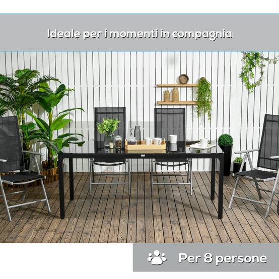 Table de jardin rectangulaire Aluminium Verre Repas extérieur 8 places 180cm Noir - ComfortXL Outdoor Living - Image 8