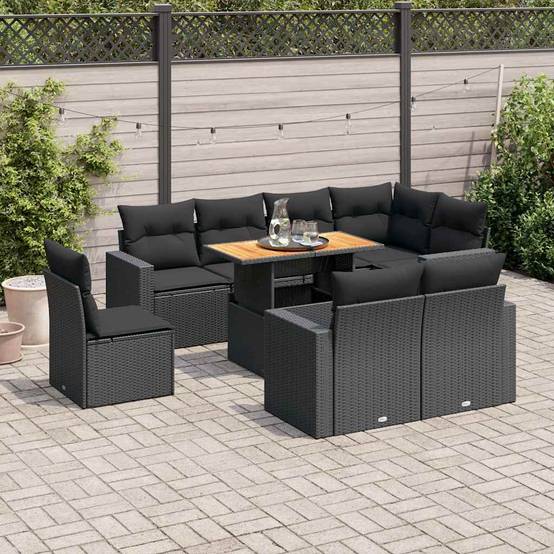 ComfortXL - Salon de jardin 8 places résine tressée noire avec table ajustable et modules de rangement – ComfortXL Outdoor Living - Image 1