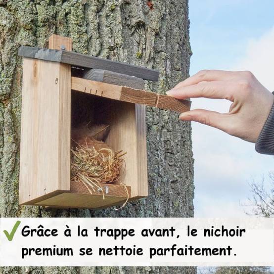 Mangeoire oiseaux extérieur à suspendre pour oiseaux sauvages en bois massif toit pente gris - Image 2