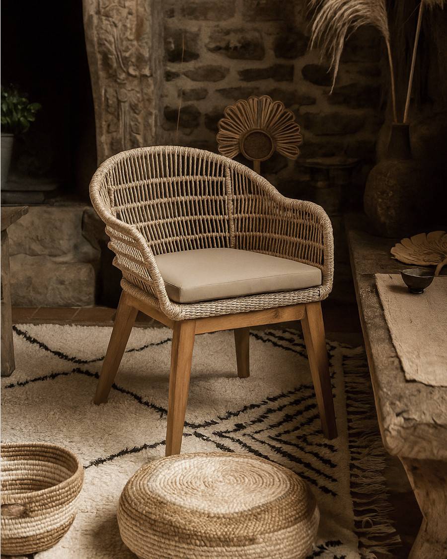 Maelie - Lot de 2 chaises Maelie en teck massif et corde beige - UNIQKA - Image 1