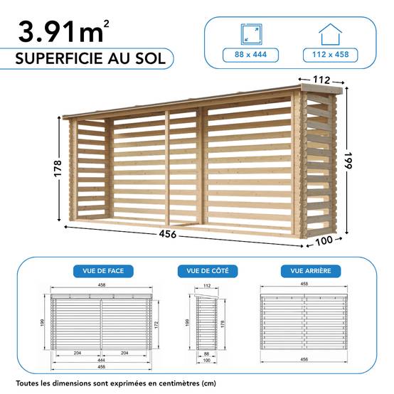 Timbela - Abri à bûches l112xL458xH199 cm/ 4 m² - Abri De Stockage Du Bois et range bûches extérieur - 19 mm d’épaisseur - Timbela M203 - Image 8