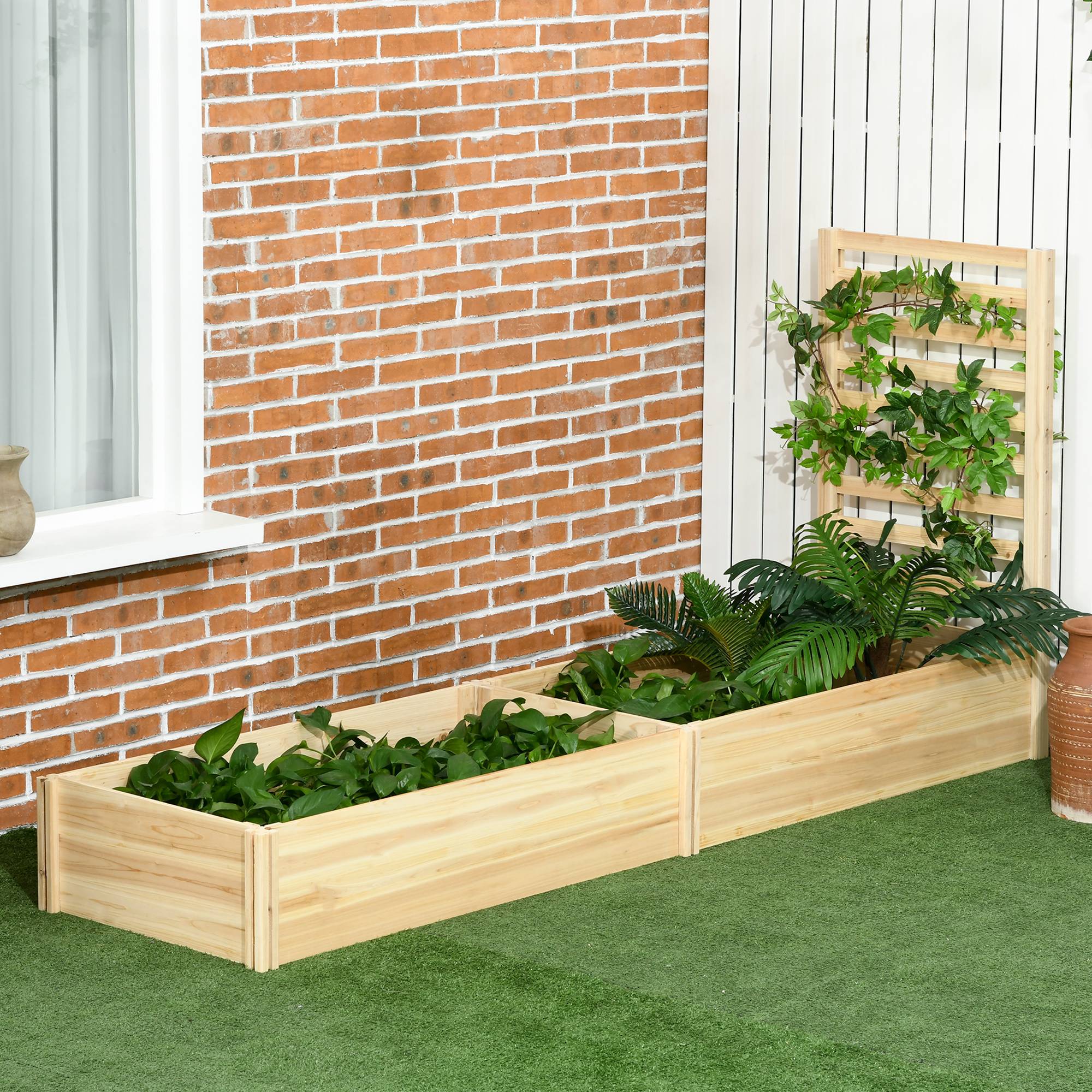 Sans Marque - Jardinière treillis bac fleurs jardin 230x60x110 cm effet bois naturel - Image 3