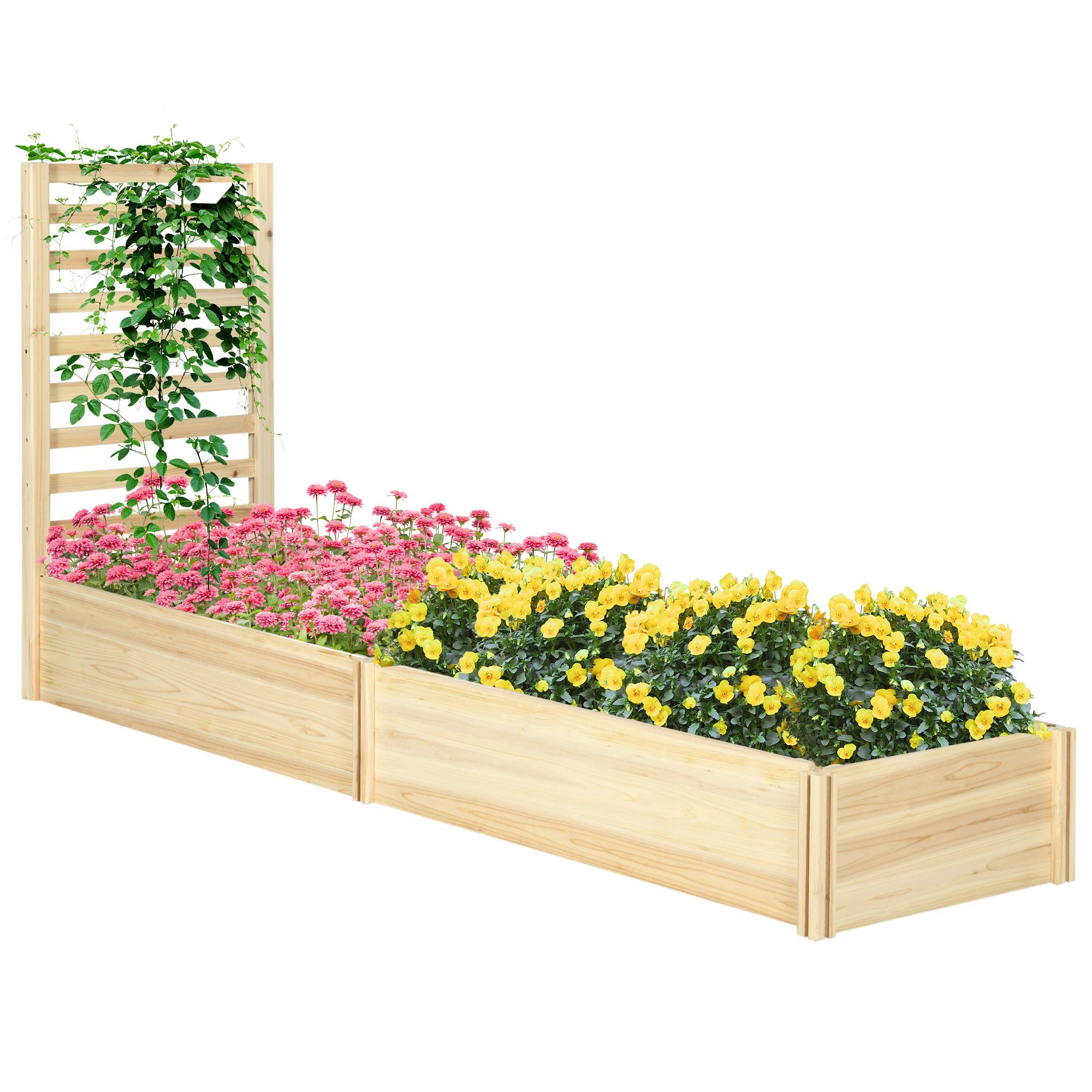 Sans Marque - Jardinière treillis bac fleurs jardin 230x60x110 cm effet bois naturel - Image 1