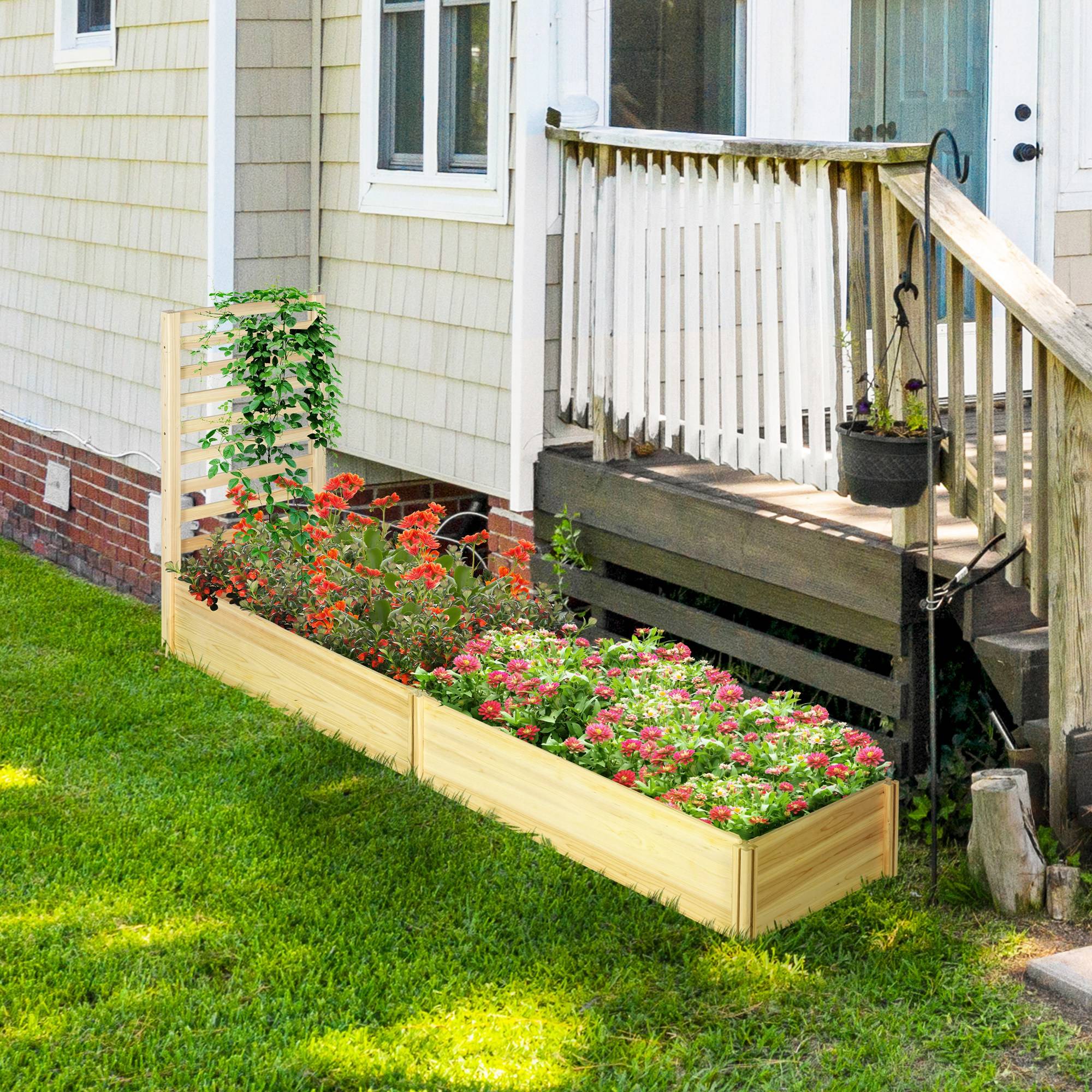 Sans Marque - Jardinière treillis bac fleurs jardin 230x60x110 cm effet bois naturel - Image 4