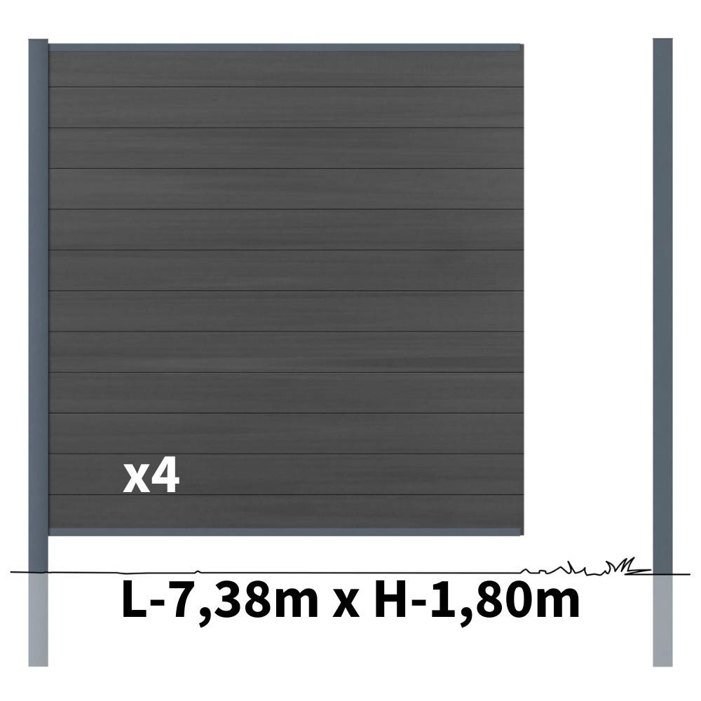 Kit Clôture Bois Composite Ardoise 7,5x1,8m CRUZ - Poteaux en Aluminium Gris - Brise Vue - Palissade - Image 2