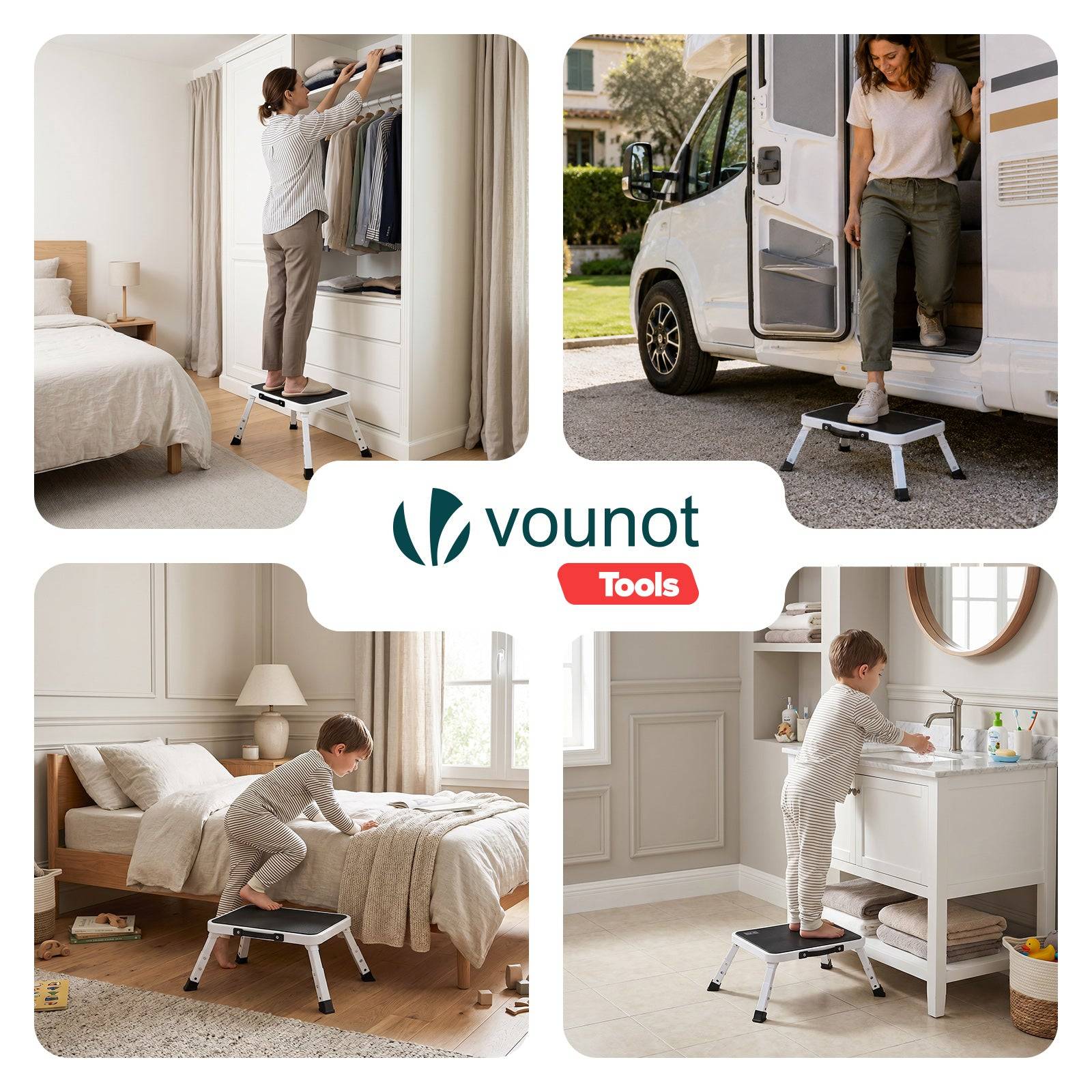 Vounot - Marchepied pliable portable en métal hauteur réglable - Escabeau avec plateforme antidérapant 38x26cm - Tabouret demi-marches blanc - VOUNOT® - Image 7