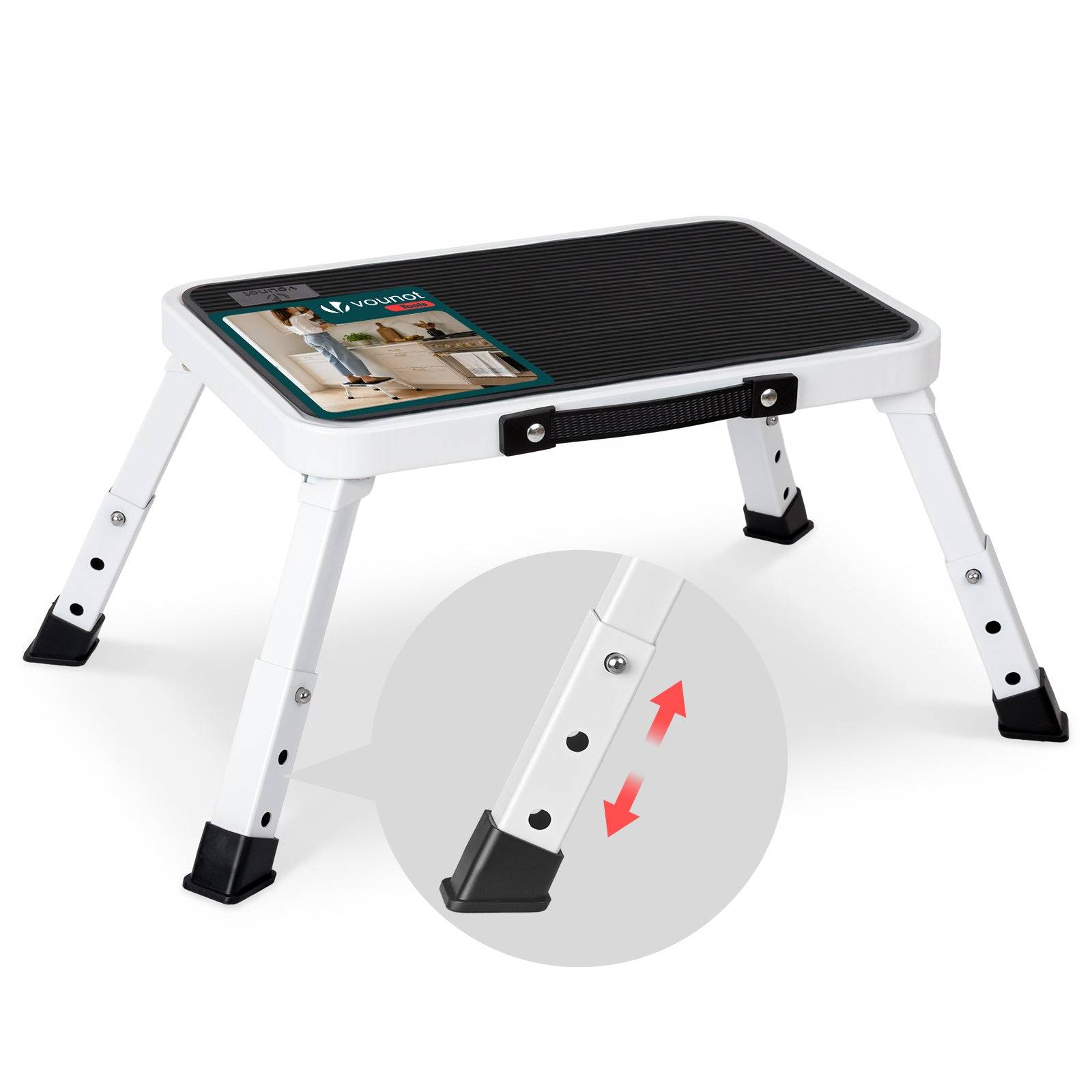 Vounot - Marchepied pliable portable en métal hauteur réglable - Escabeau avec plateforme antidérapant 38x26cm - Tabouret demi-marches blanc - VOUNOT® - Image 1