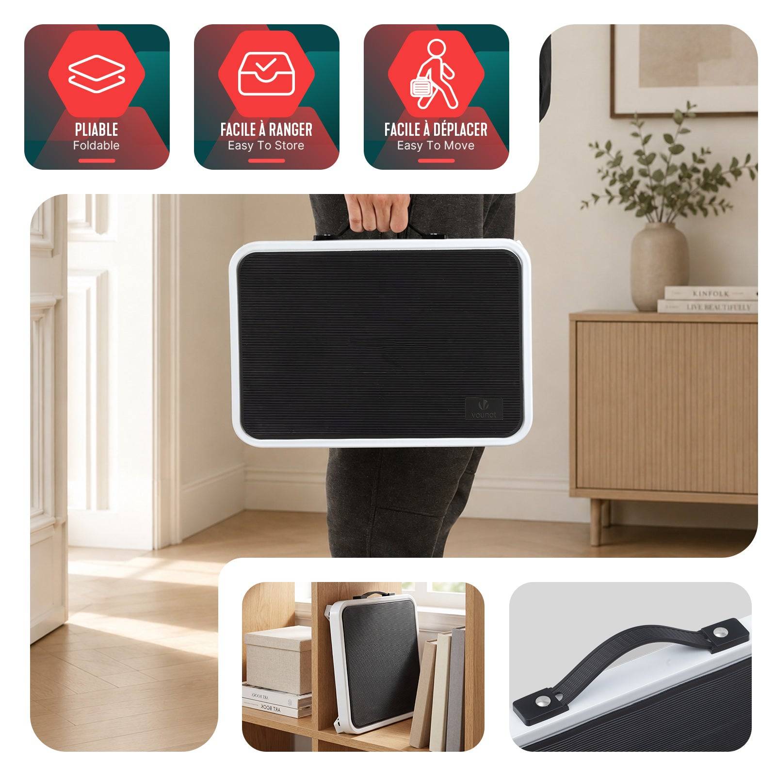 Vounot - Marchepied pliable portable en métal hauteur réglable - Escabeau avec plateforme antidérapant 38x26cm - Tabouret demi-marches blanc - VOUNOT® - Image 5