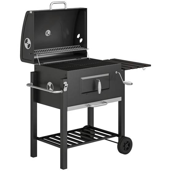 ComfortXL - Barbecue à charbon fumoir acier inoxydable noir 113 x 65 x 108 cm 2 grilles thermomètre et tablette latérale - Image 10