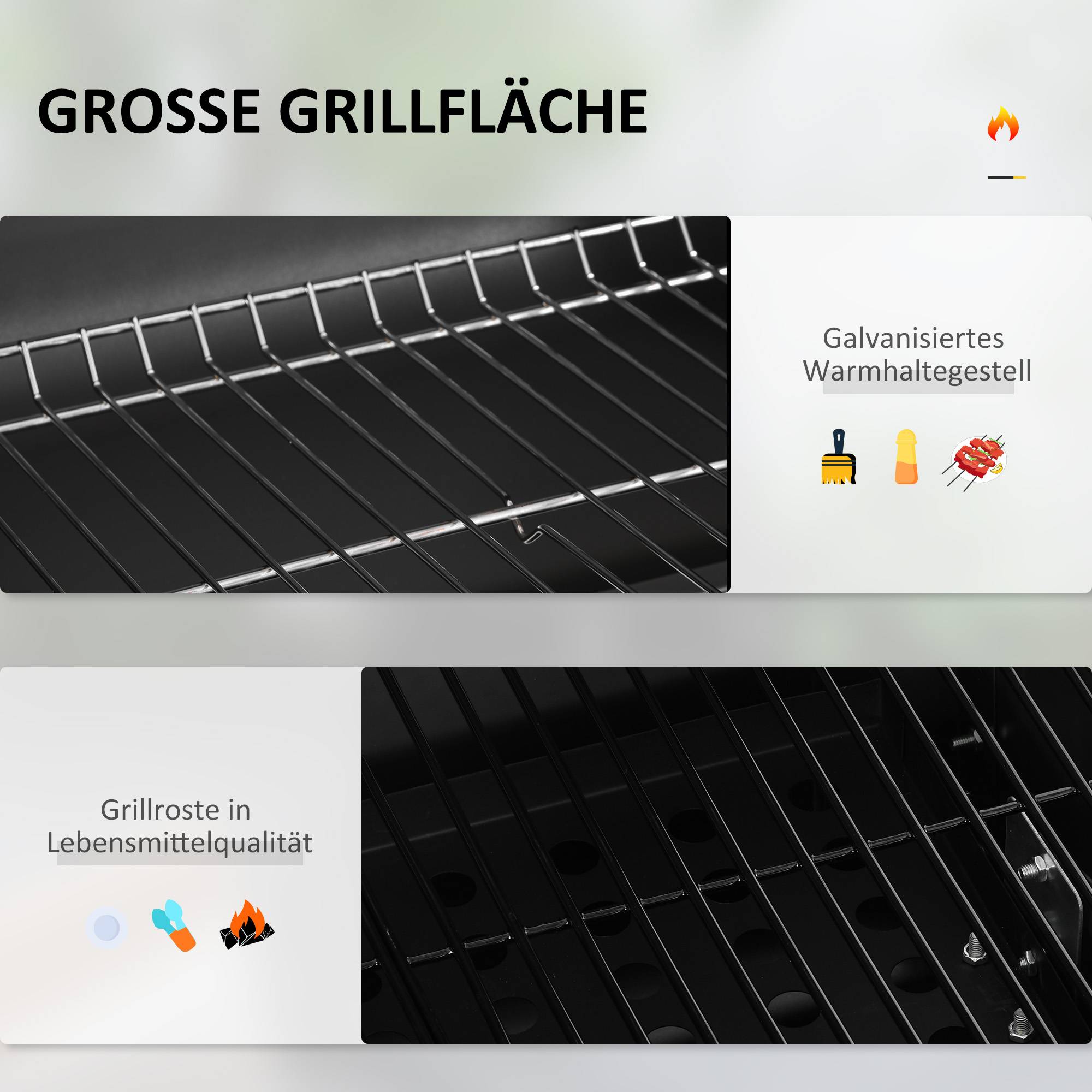 ComfortXL - Barbecue à charbon fumoir acier inoxydable noir 113 x 65 x 108 cm 2 grilles thermomètre et tablette latérale - Image 4