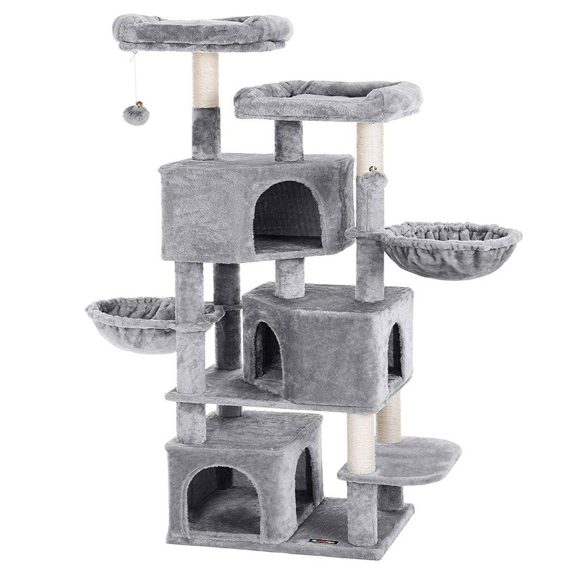 Grand arbre à chat avec 3 niches 164 cm de hauteur gris clair - Image 1
