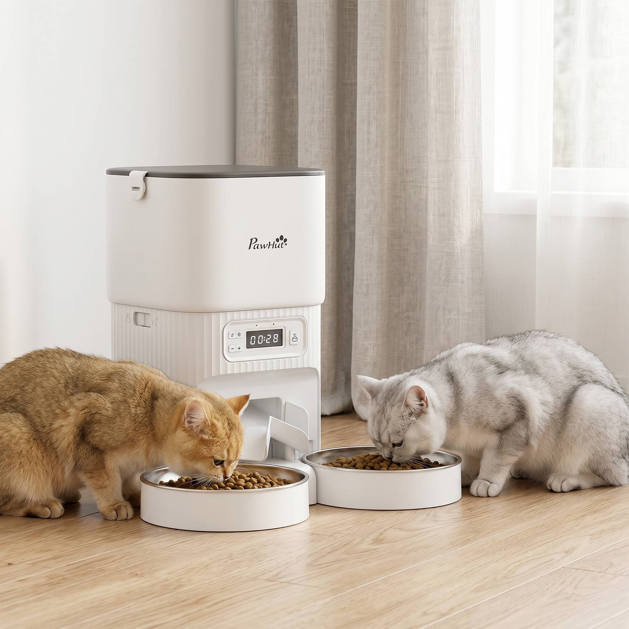 Distributeur automatique de nourriture pour chats avec minuterie, contrôle des portions et 2 gamelles en acier inoxydable - Image 3