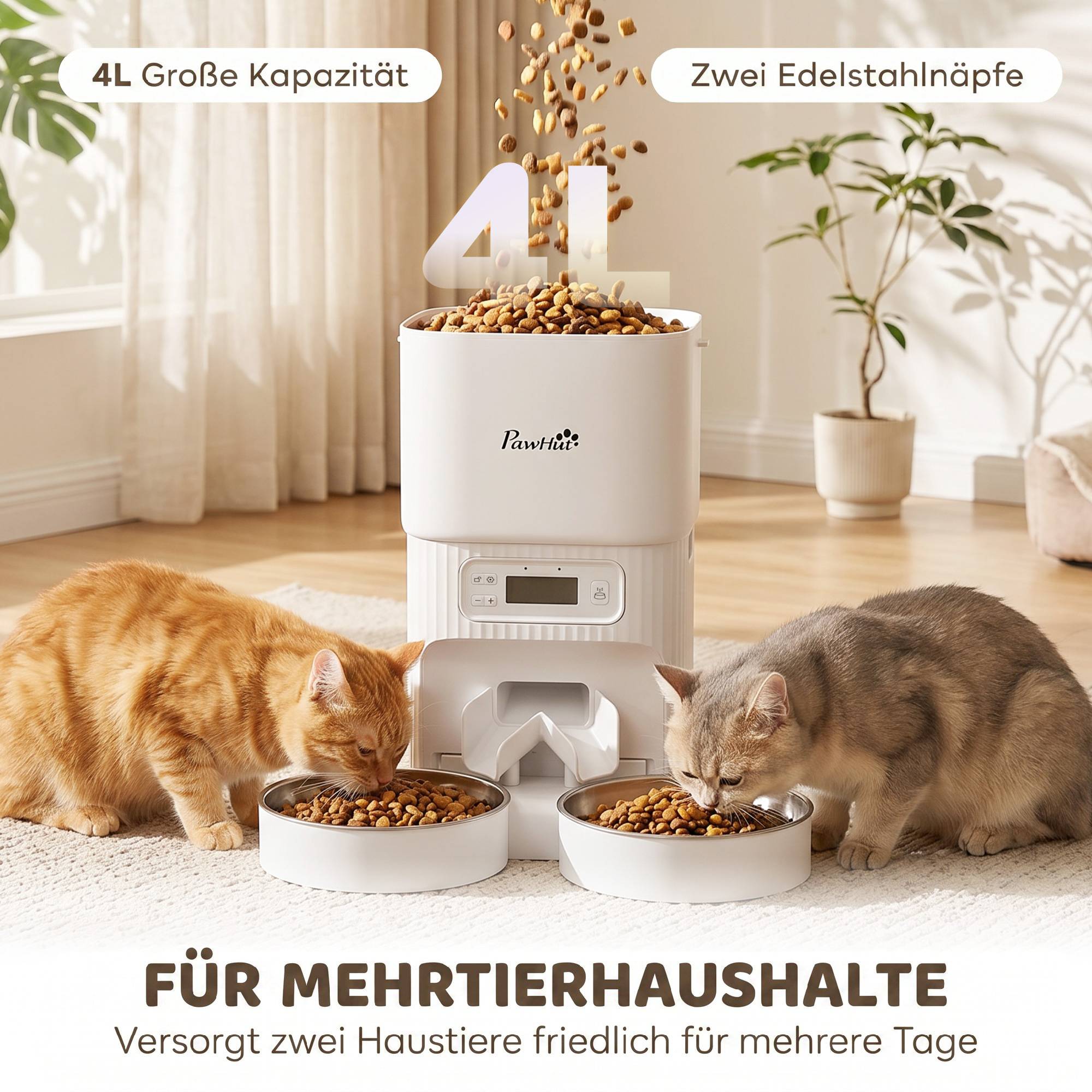 Distributeur automatique de nourriture pour chats avec minuterie, contrôle des portions et 2 gamelles en acier inoxydable - Image 6