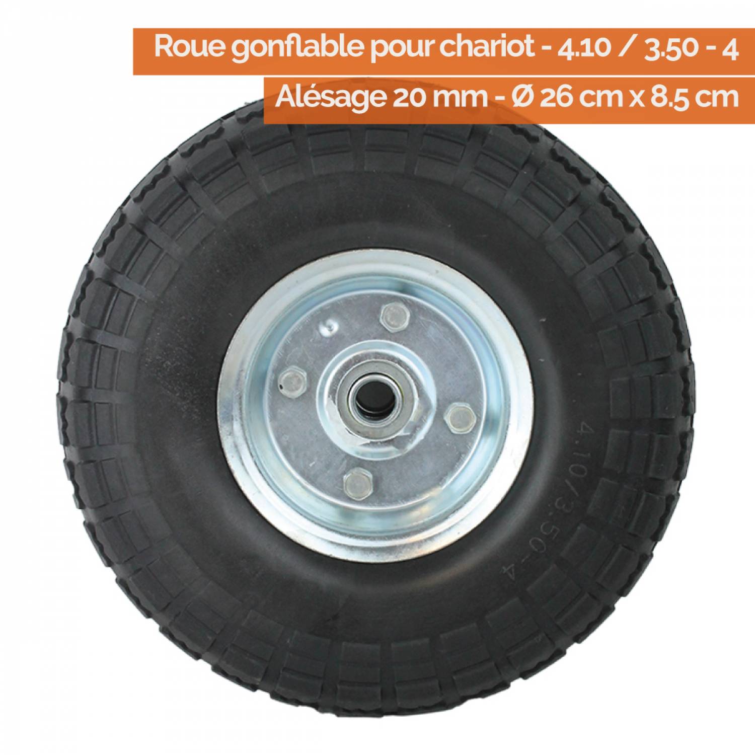 Linxor - Lot de 2 roues gonflables pour chariot 4.10 / 3.50 - 4 - Alésage 20 mm - Image 2
