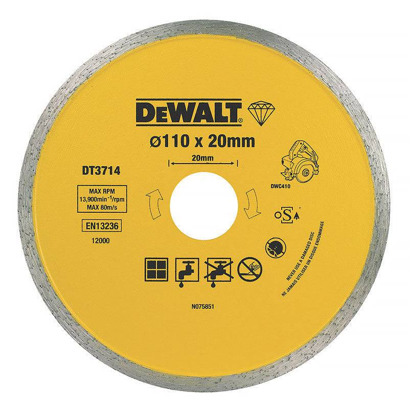 Disque diamant Ø110mmx20mm DEWALT DT3714-QZ pour scie à carrelage portative Dewalt