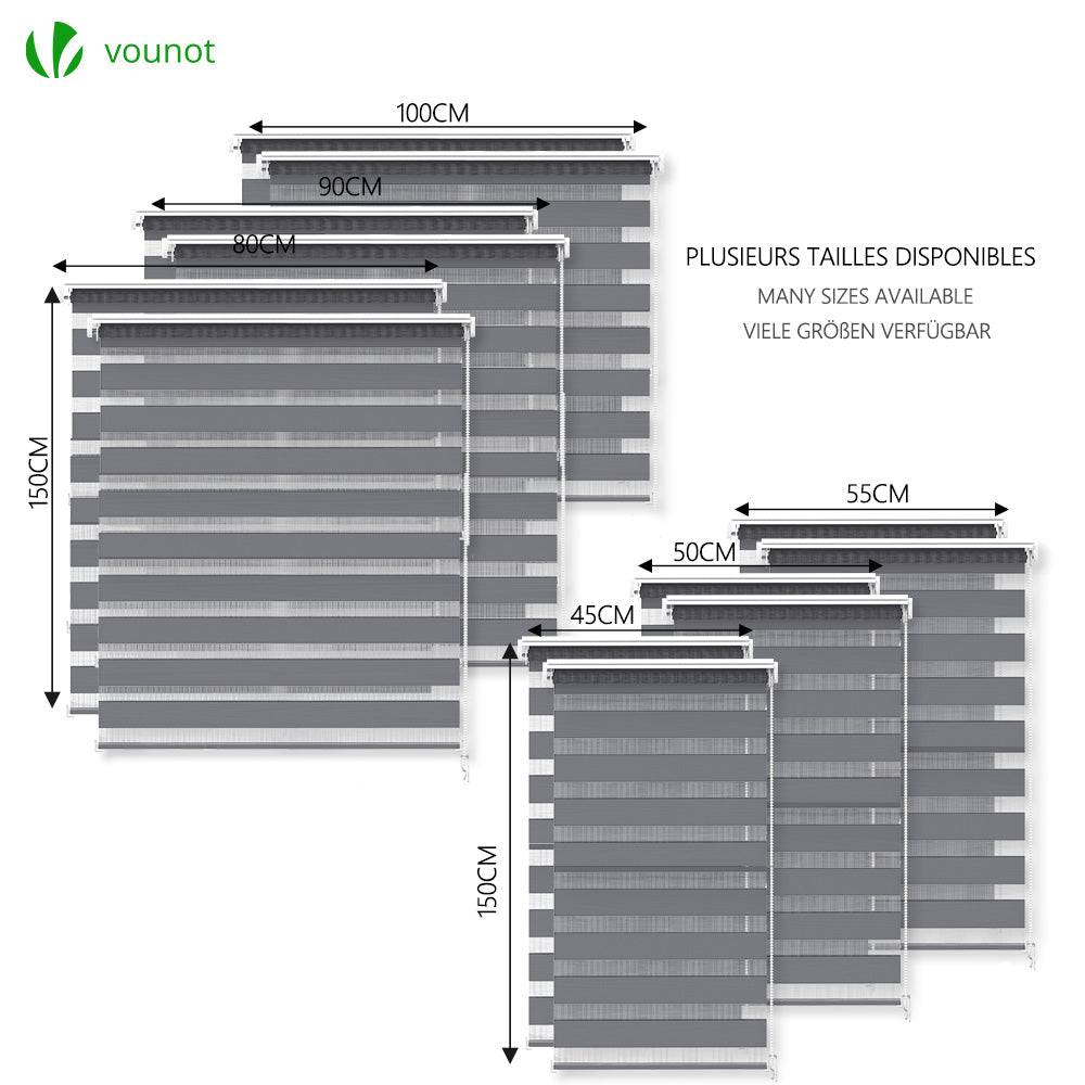 Vounot - Lot de 2 Store enrouleur jour nuit double 50x150cm Gris - Image 6