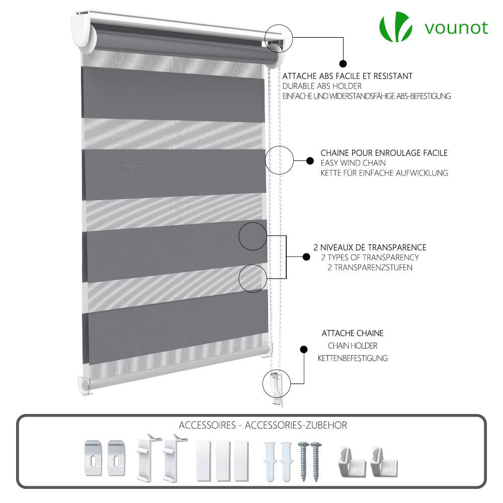 Vounot - Lot de 2 Store enrouleur jour nuit double 50x150cm Gris - Image 7