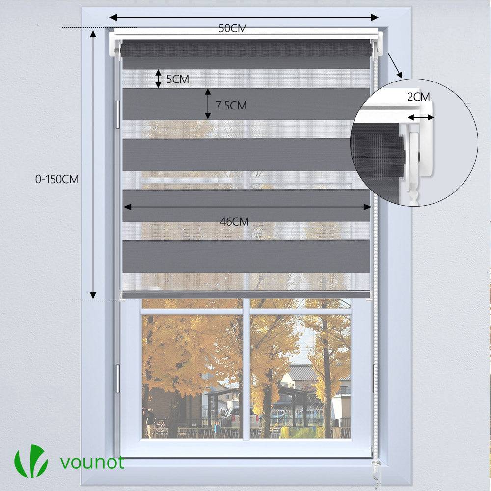 Vounot - Lot de 2 Store enrouleur jour nuit double 50x150cm Gris - Image 4