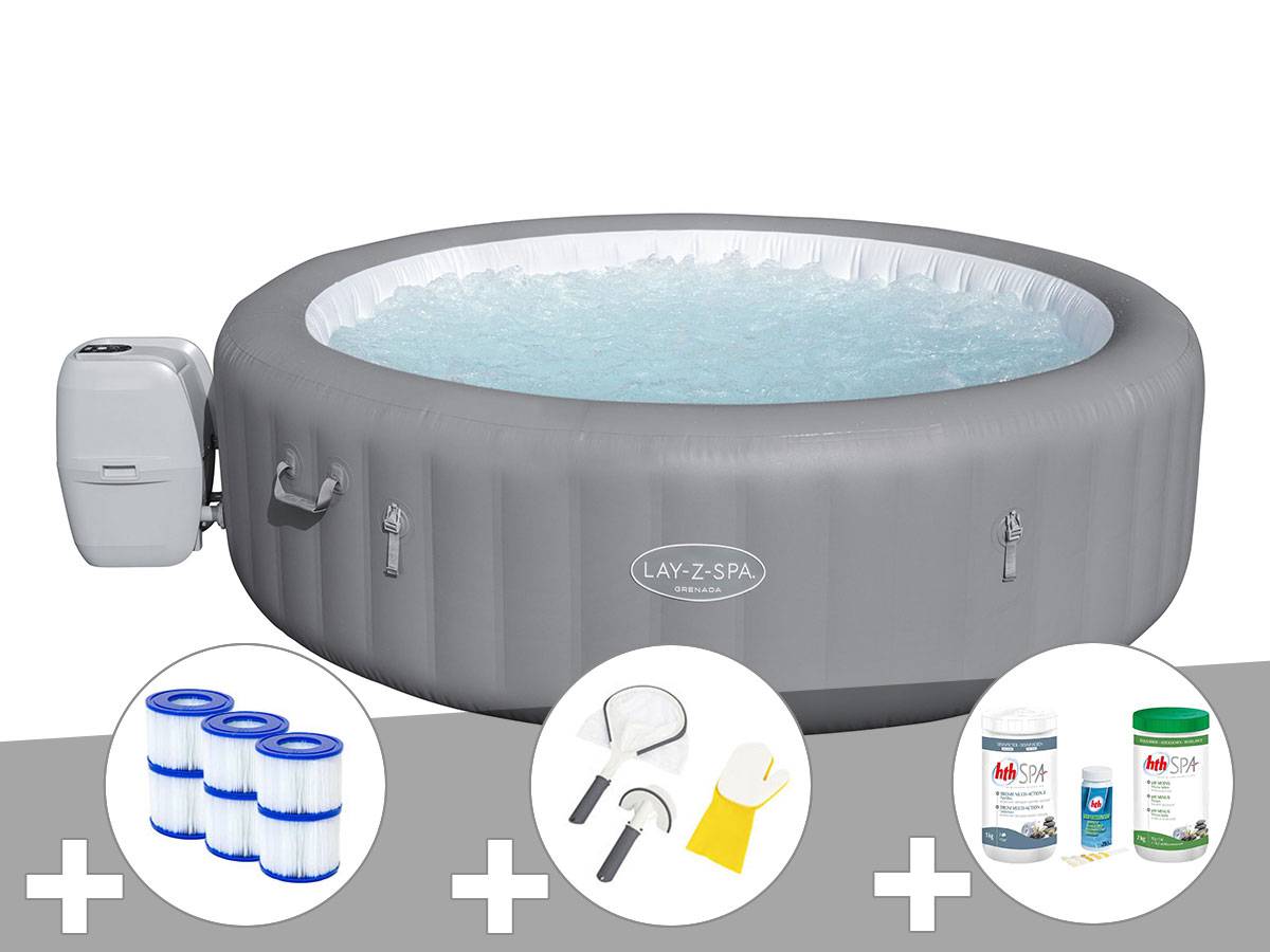Bestway - Kit spa gonflable Bestway Lay-Z-Spa Grenada rond Airjet 6/8 places + 6 filtres + Kit traitement brome + Kit de nettoyage