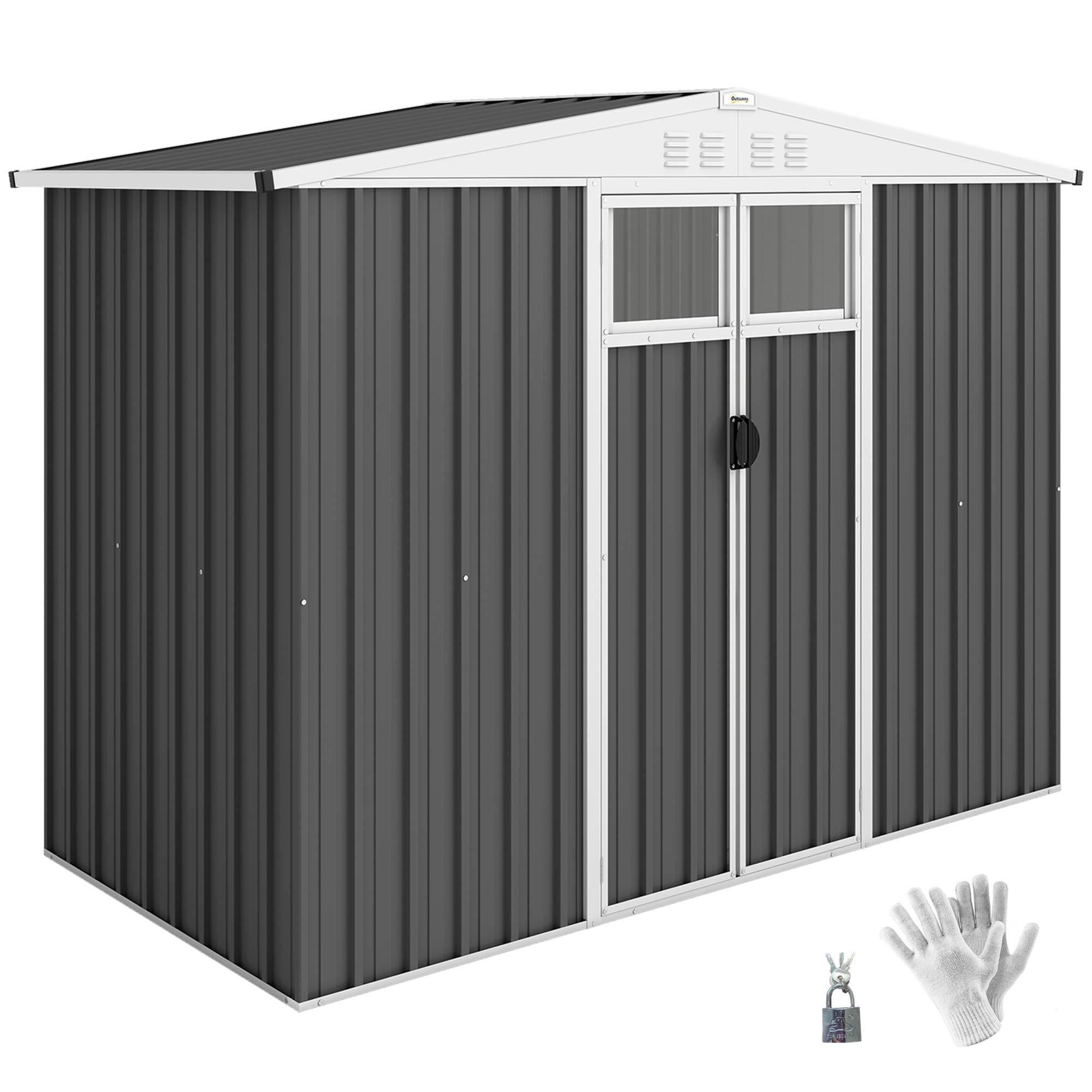 Sans Marque - Abri de jardin en métal 2,7 m² avec fenêtre, 4 évents et porte verrouillable, 246 x 117 x 180 cm, gris - Image 1