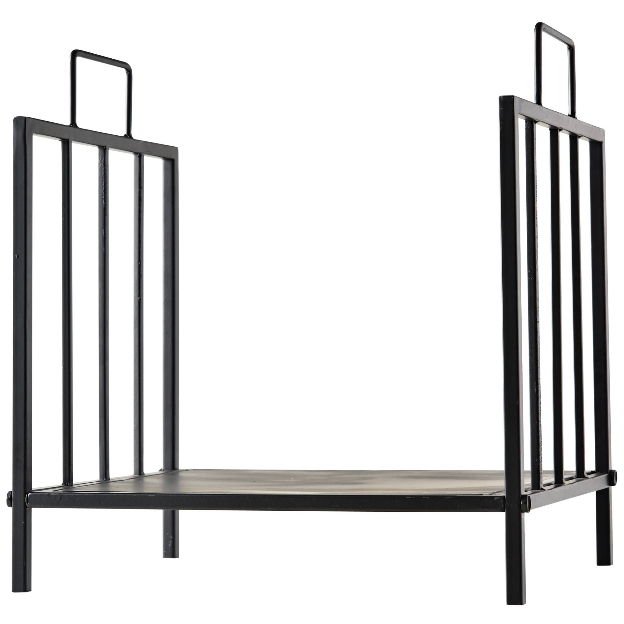 Porte‑bûches traditionnel cheminée, rangement bois intérieur‑extérieur, poignées, base surélevée, 44,5x33x46,5 cm, noir - Image 10