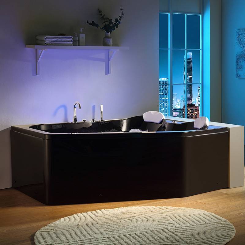 Baignoire balnéo asymétrique MARINA BLACK 2 places ARCHIPEL® 181x151 - DROITE - Image 4