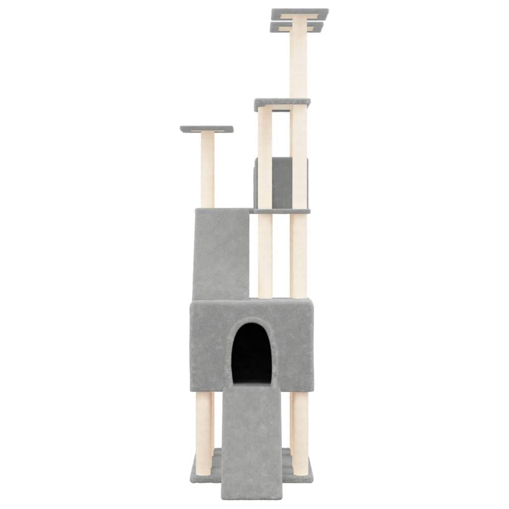 Grand arbre à chat XXL en sisal avec 2 niches et plateformes pour grands chats Gris clair 190 cm – ComfortXL Pet Living - Image 3
