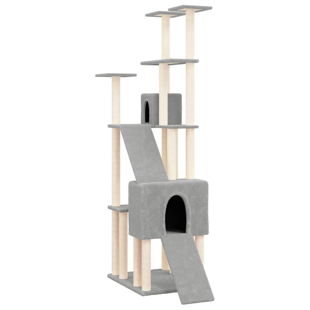 Grand arbre à chat XXL en sisal avec 2 niches et plateformes pour grands chats Gris clair 190 cm – ComfortXL Pet Living - Image 2