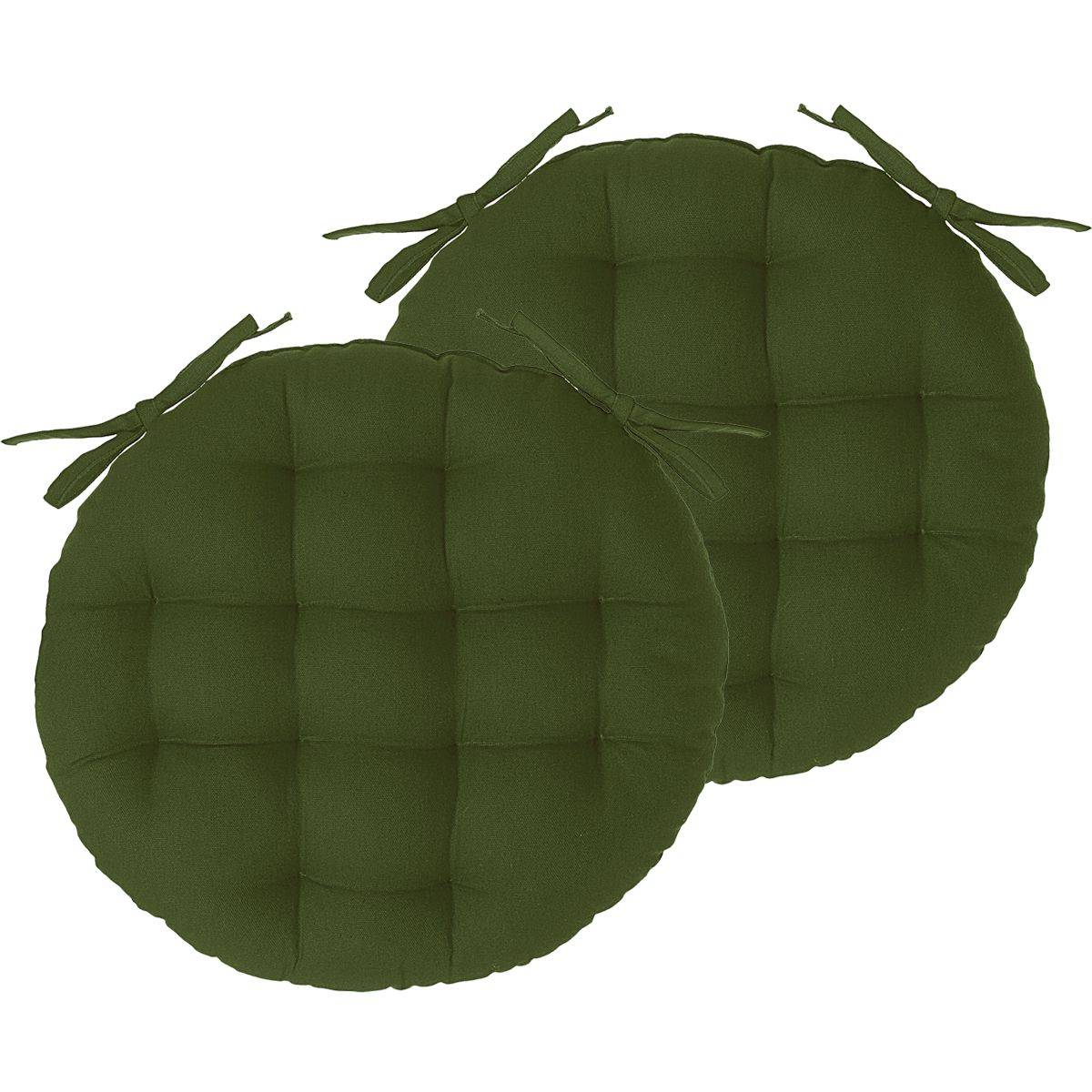 Atmosphera - Lot de 2 Galettes de chaise en Coton Vert kaki D 38 cm - Image 1