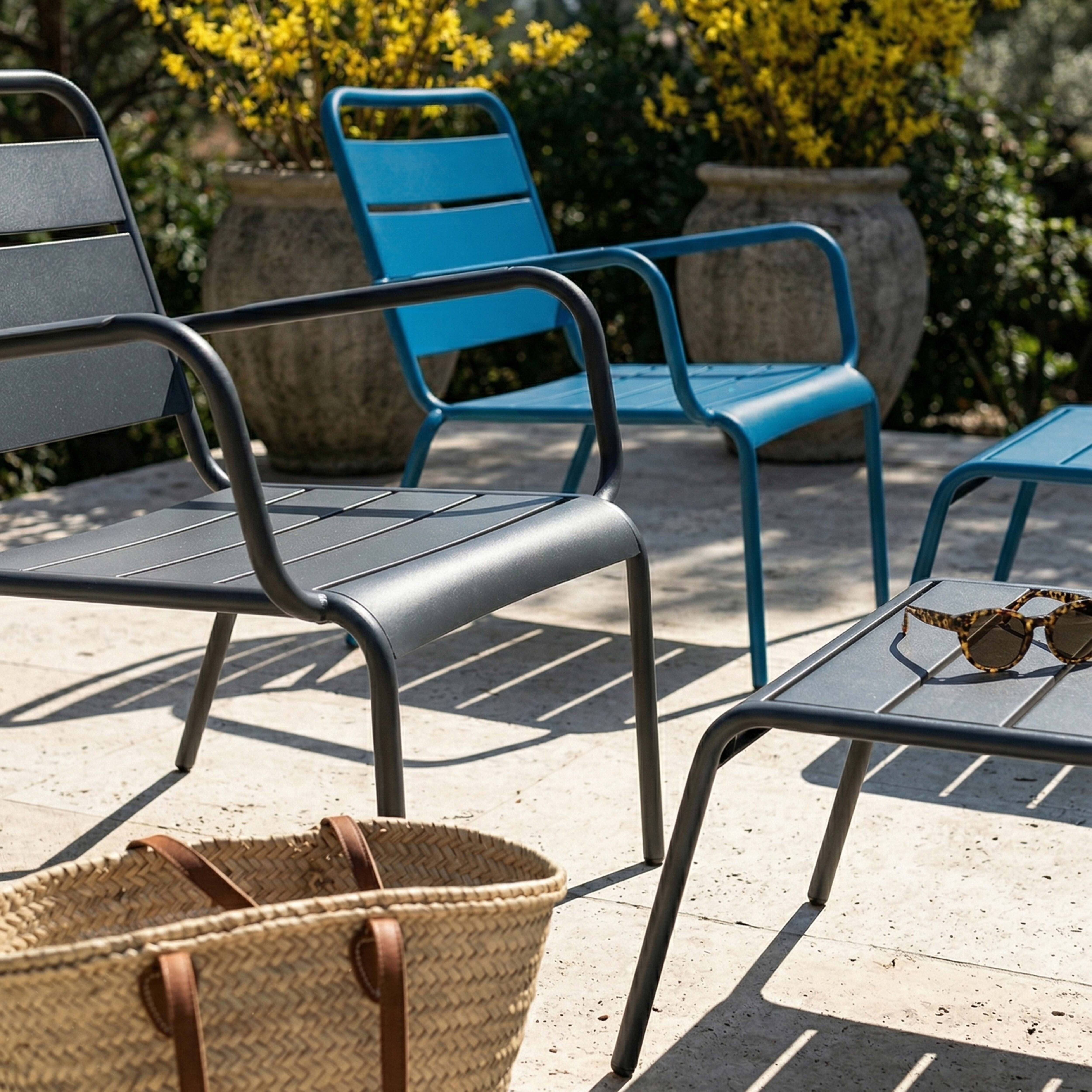 Oviala - Lot 2 fauteuils relax avec repose-pieds métal gris et bleu pacific Palavas - Oviala - Image 4