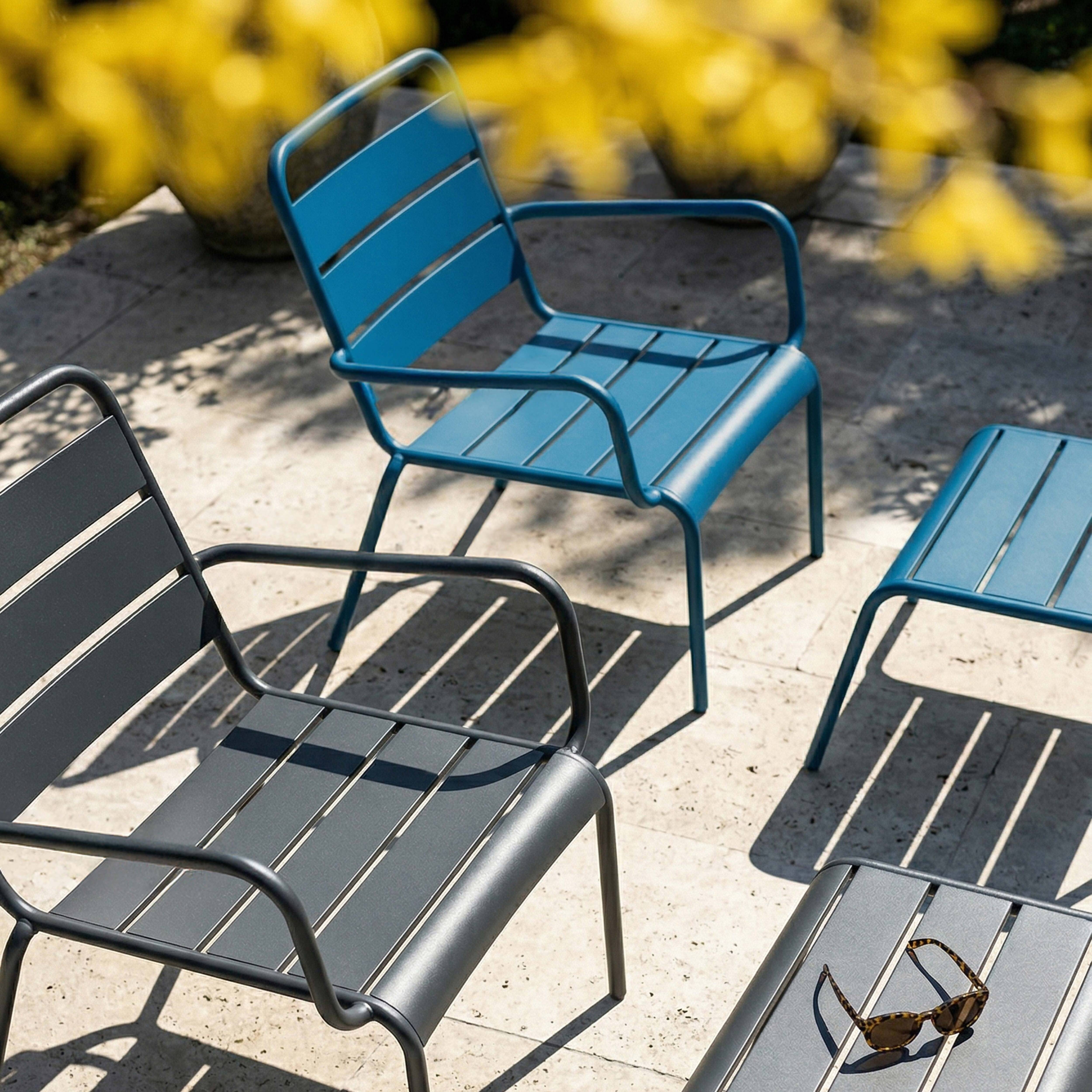 Oviala - Lot 2 fauteuils relax avec repose-pieds métal gris et bleu pacific Palavas - Oviala - Image 3