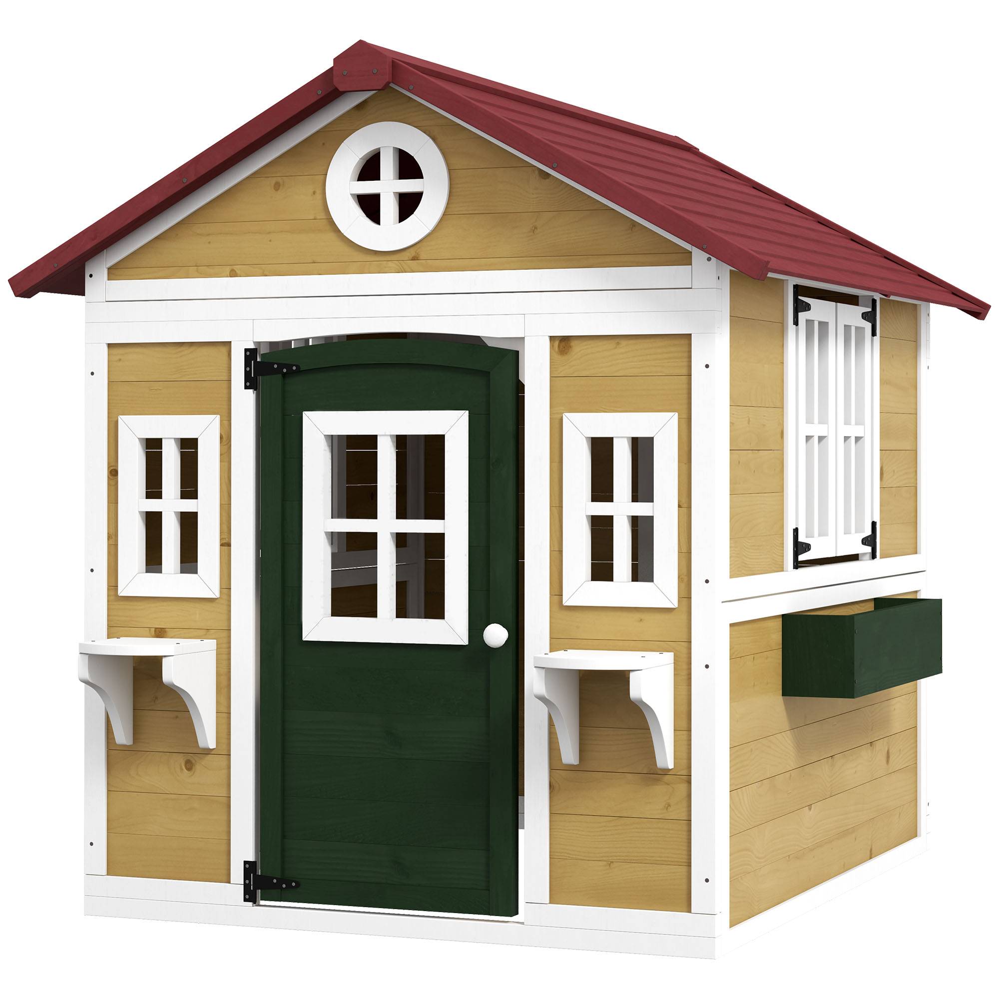 Cabane enfant extérieur maison enfant extérieure avec porte fenêtres et jardinières 114 x 126,4 x 135 cm beige - Image 2