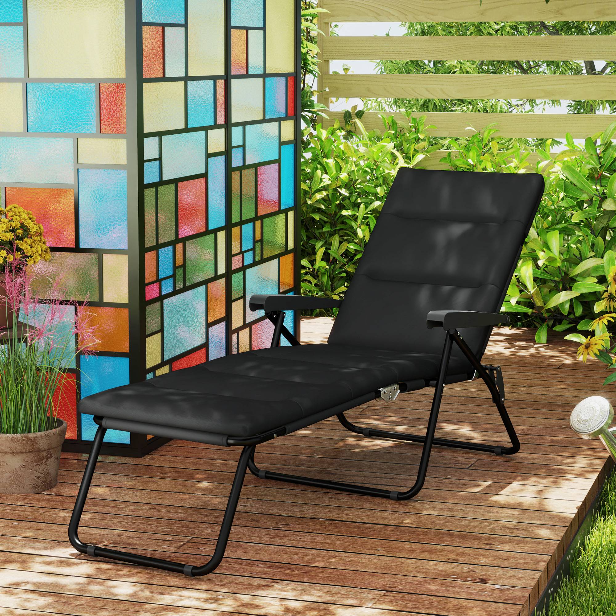Bain de soleil pliable transat inclinable 6 positions avec matelas 153x58.5x89cm Acier Noir fr28 - Image 4