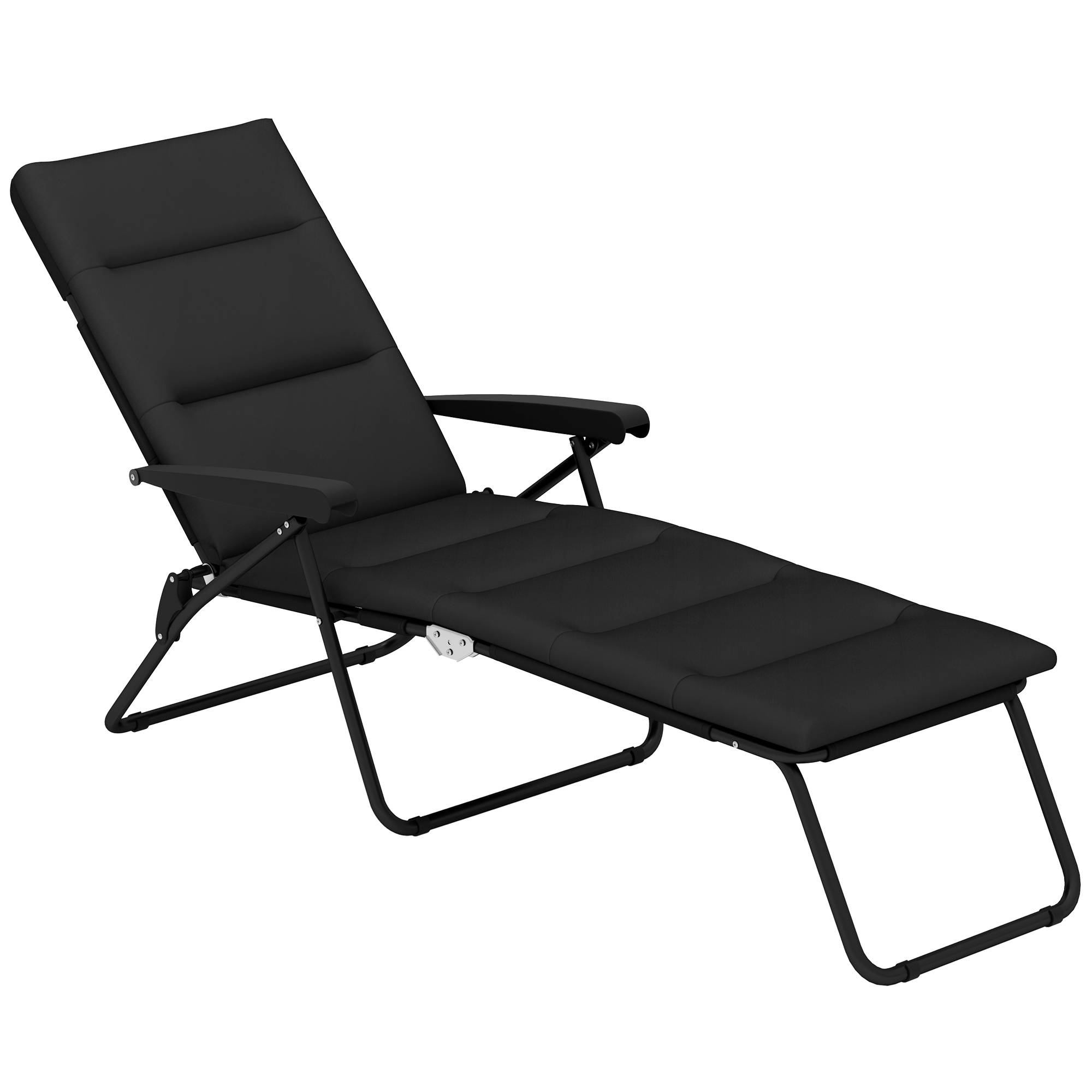 Bain de soleil pliable transat inclinable 6 positions avec matelas 153x58.5x89cm Acier Noir fr28 - Image 1