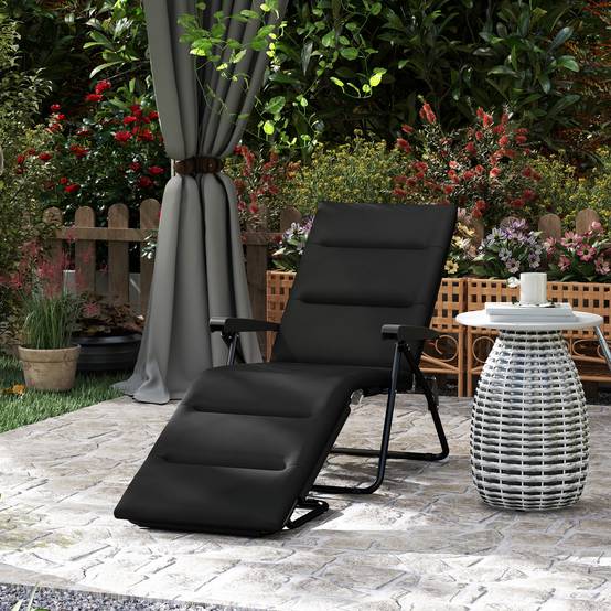 Bain de soleil pliable transat inclinable 6 positions avec matelas 153x58.5x89cm Acier Noir fr28 - Image 3