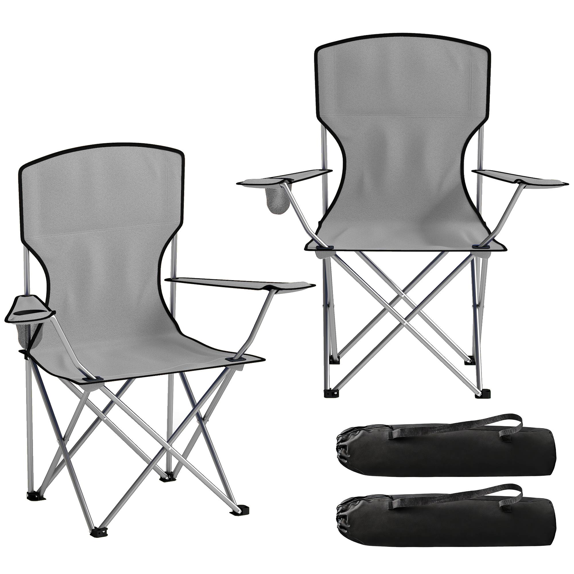 Lot de 2 chaises de camping dossier haut métal tissu Oxford gris confortables extérieur jardin randonnée - Image 1