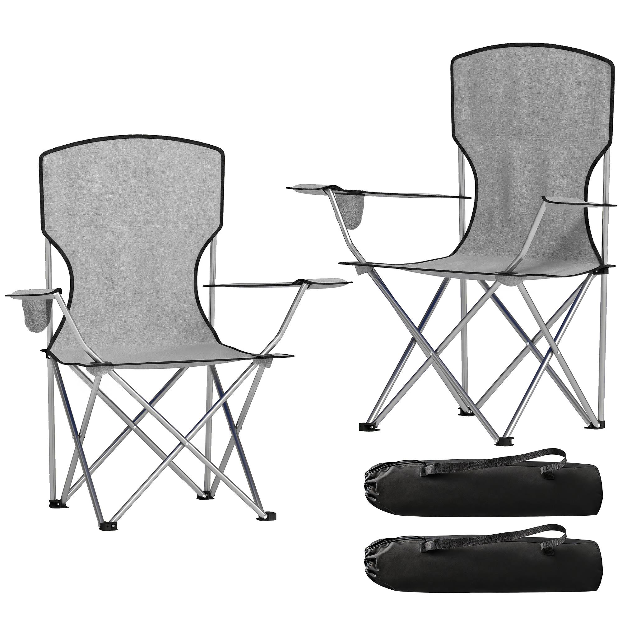 Lot de 2 chaises de camping dossier haut métal tissu Oxford gris confortables extérieur jardin randonnée - Image 2