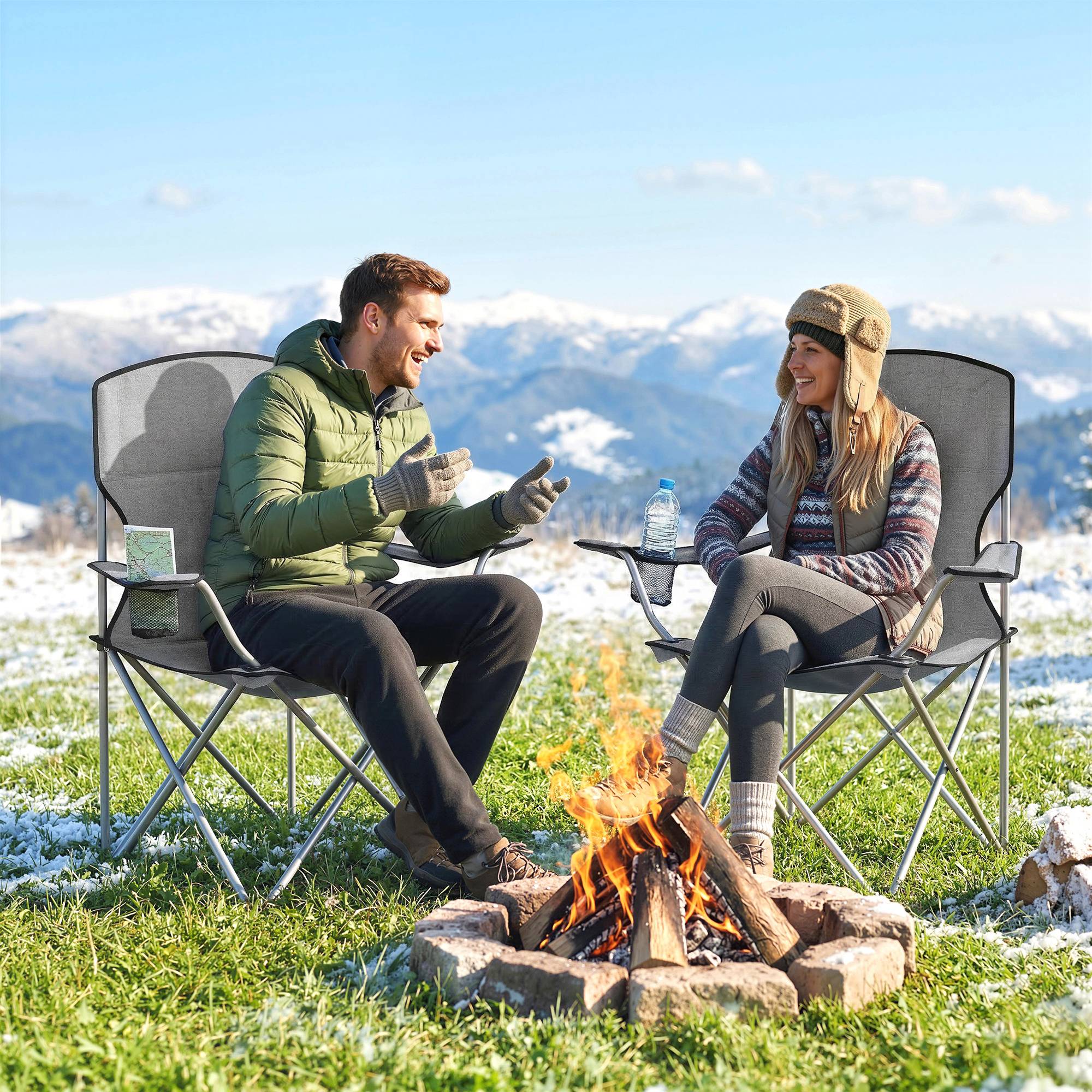 Lot de 2 chaises de camping dossier haut métal tissu Oxford gris confortables extérieur jardin randonnée - Image 4