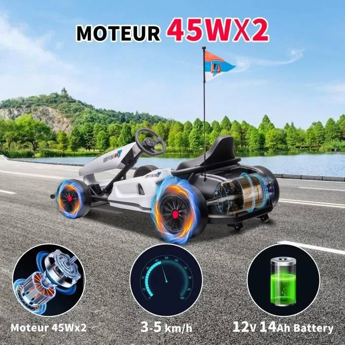 0 - Karting électrique pour enfants, 12V, vitesse 3-5 km/h – Expérience de conduite sportive et sécurisée pour les enfants Blanc - Image 2
