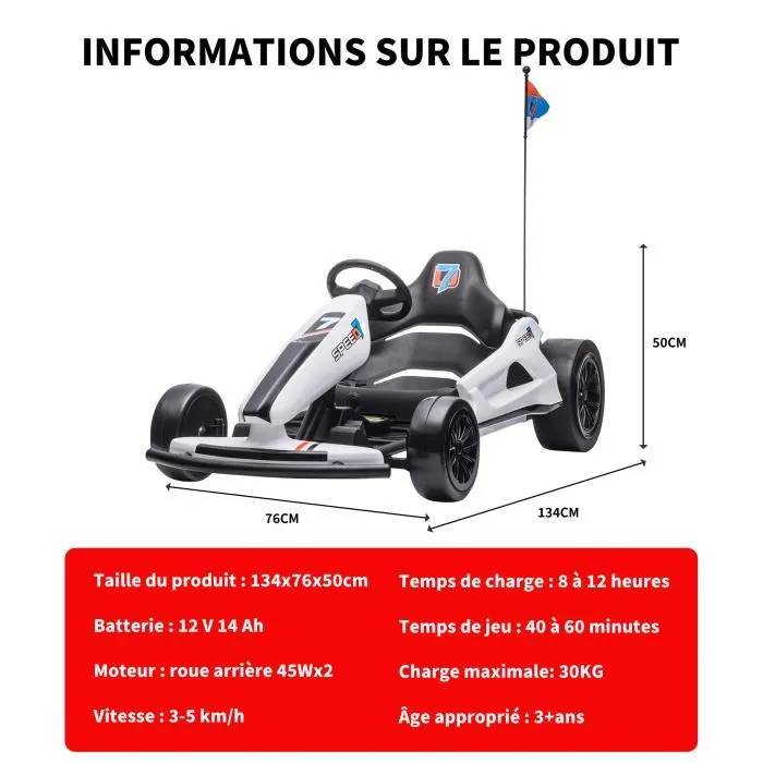 0 - Karting électrique pour enfants, 12V, vitesse 3-5 km/h – Expérience de conduite sportive et sécurisée pour les enfants Blanc - Image 4