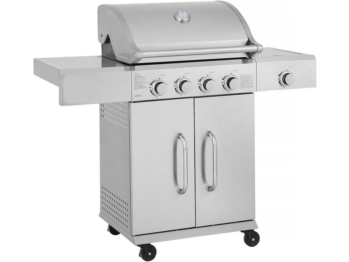 Barbecue Gaz En Inox Avec 5 Brûleurs Dont 1 Latéral "brazzo" - 118 X 57 X 104 Cm - Gris Clair -habitat Et Jardin