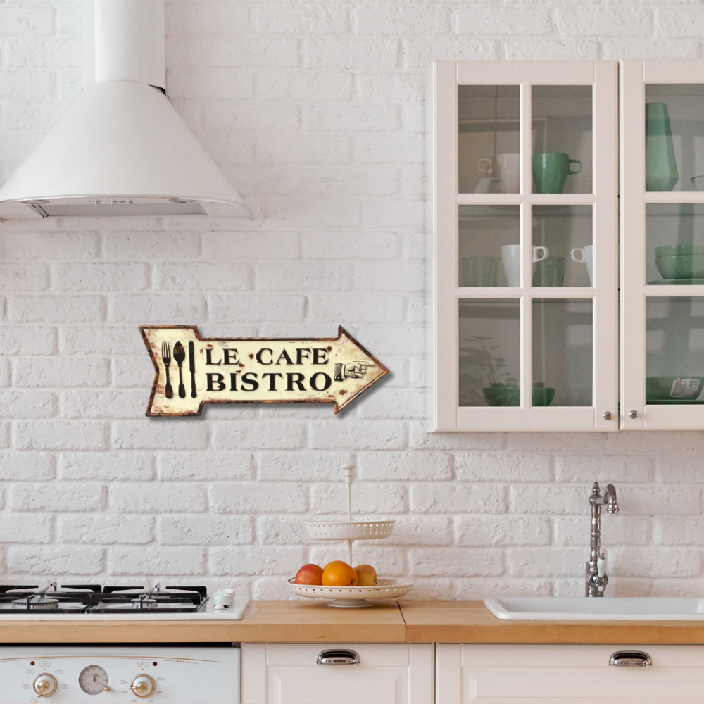 Plaque murale décorative vintage métal blanc café bistro 50x19cm Chemin de campagne - Image 3