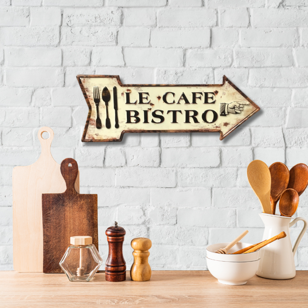 Plaque murale décorative vintage métal blanc café bistro 50x19cm Chemin de campagne - Image 2