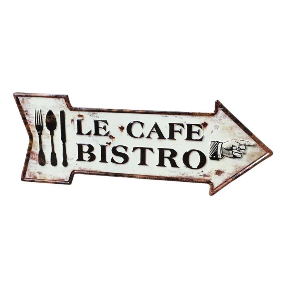 Plaque murale décorative vintage métal blanc café bistro 50x19cm Chemin de campagne - Image 1