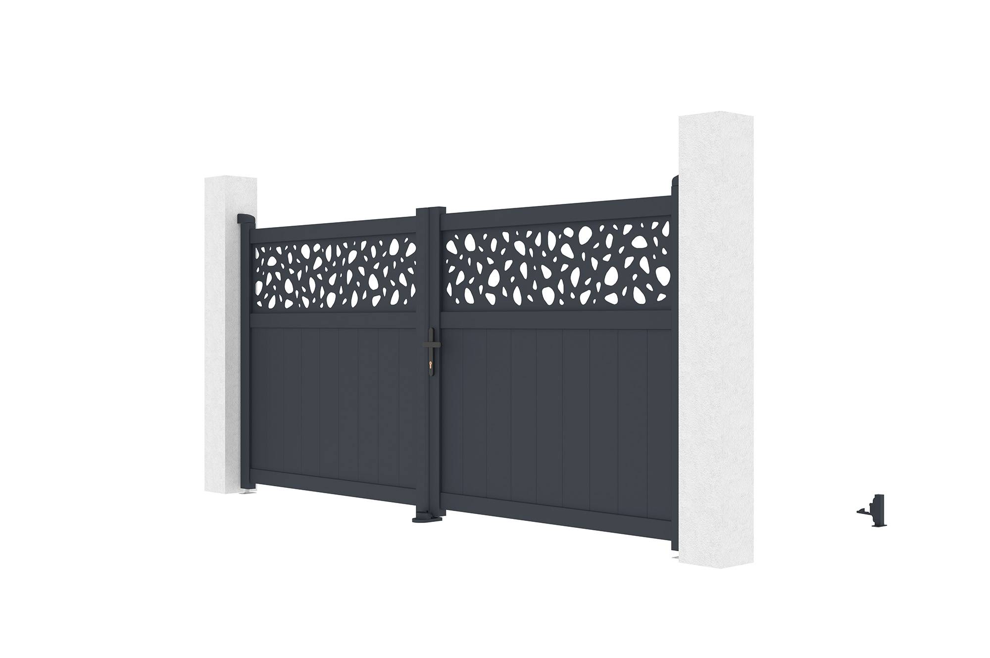CASANOOV - Portail battant 3m DOLOMITE SUNNY H.140cm aluminium gris + 2 poteaux ELDA aluminium gris 15x15cm + motorisation Ranger B150 - Image 7
