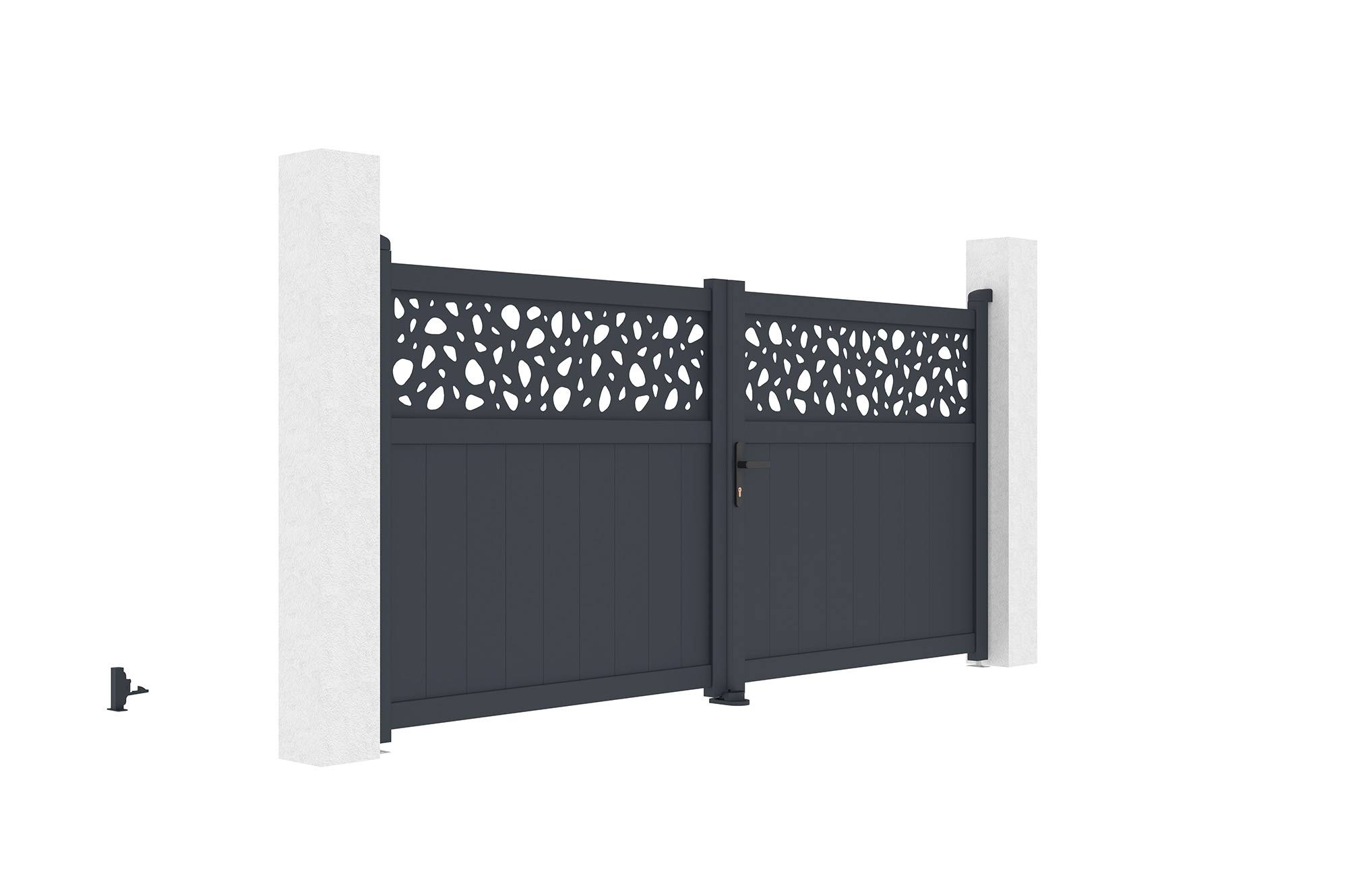CASANOOV - Portail battant 3m DOLOMITE SUNNY H.140cm aluminium gris + 2 poteaux ELDA aluminium gris 15x15cm + motorisation Ranger B150 - Image 8