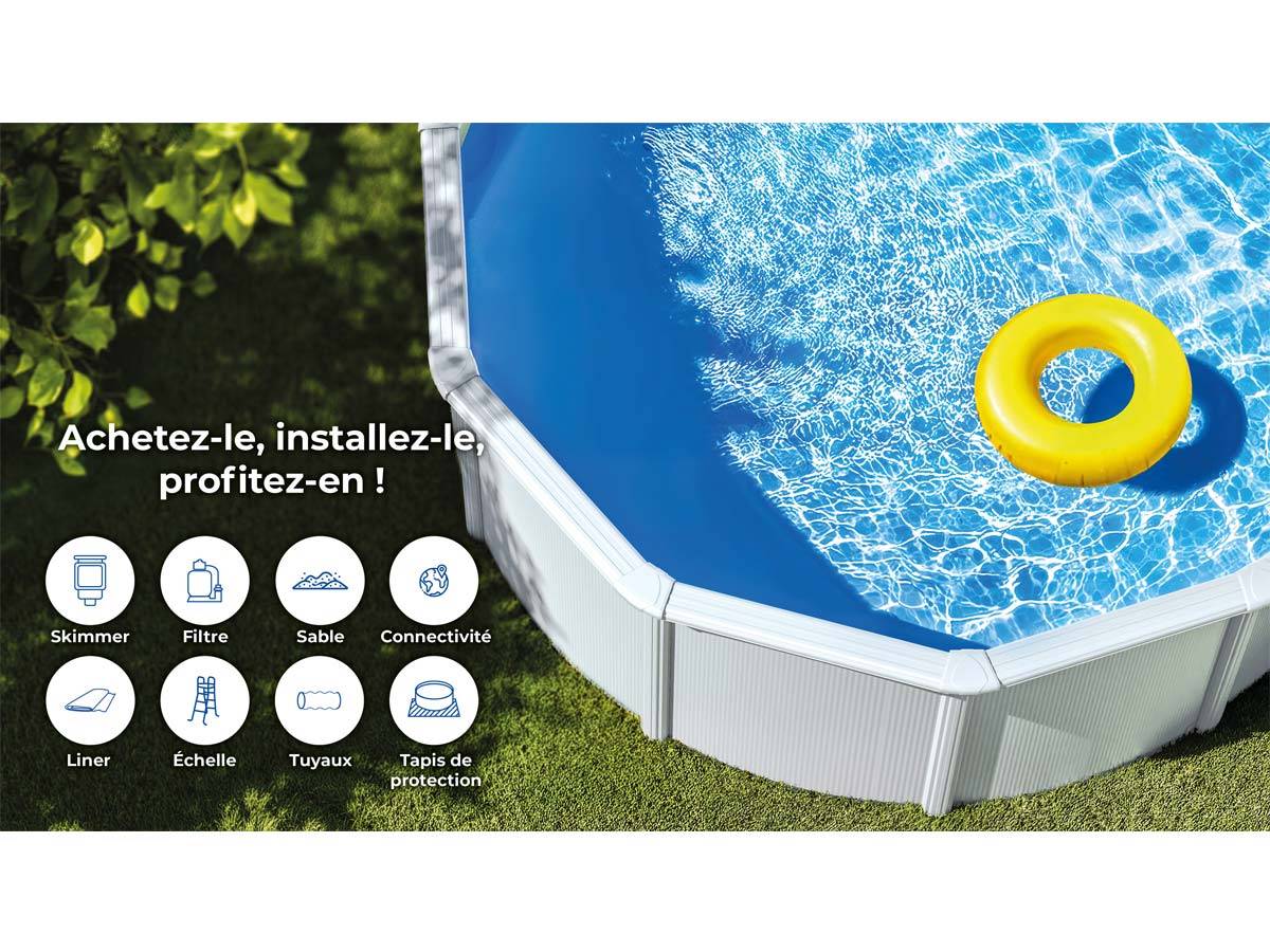 Gré - Kit piscine acier blanc Gré Haïti ovale 6,34 x 3,99 x 1,32 m + Bâche à bulles - Image 4