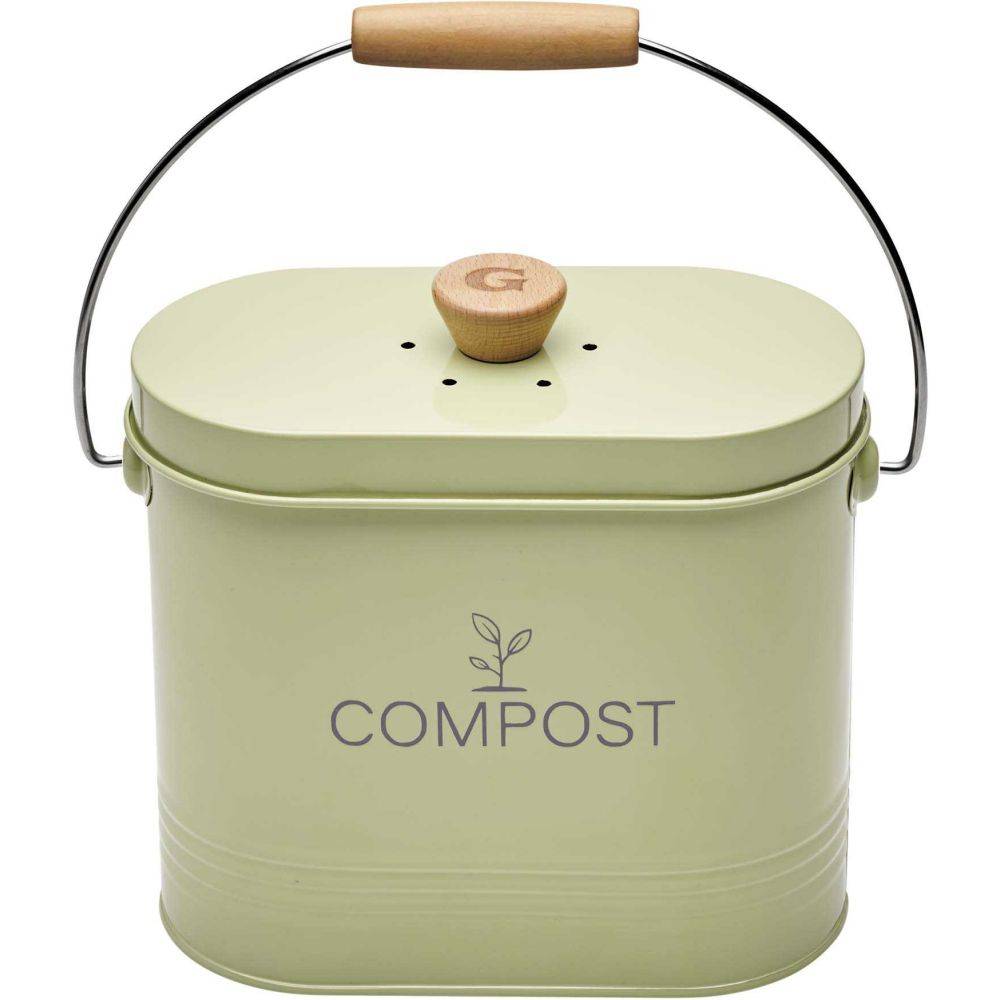 Guillouard - Composteur de cuisine ovale en métal avec filtre Vert pastel - 3 litres - Image 4